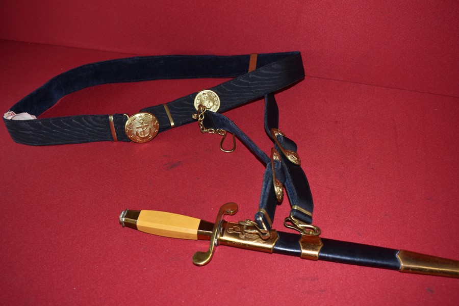 SOVIET COLD WAR ERA NAVAL OFFICERS DAGGER, BELT AND HANGERS.-SOLD